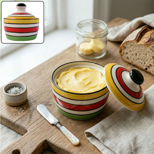 Royal Ceramic Butter Pot with Lid Hand Painted Design Butter Dish for Kitchen Dining