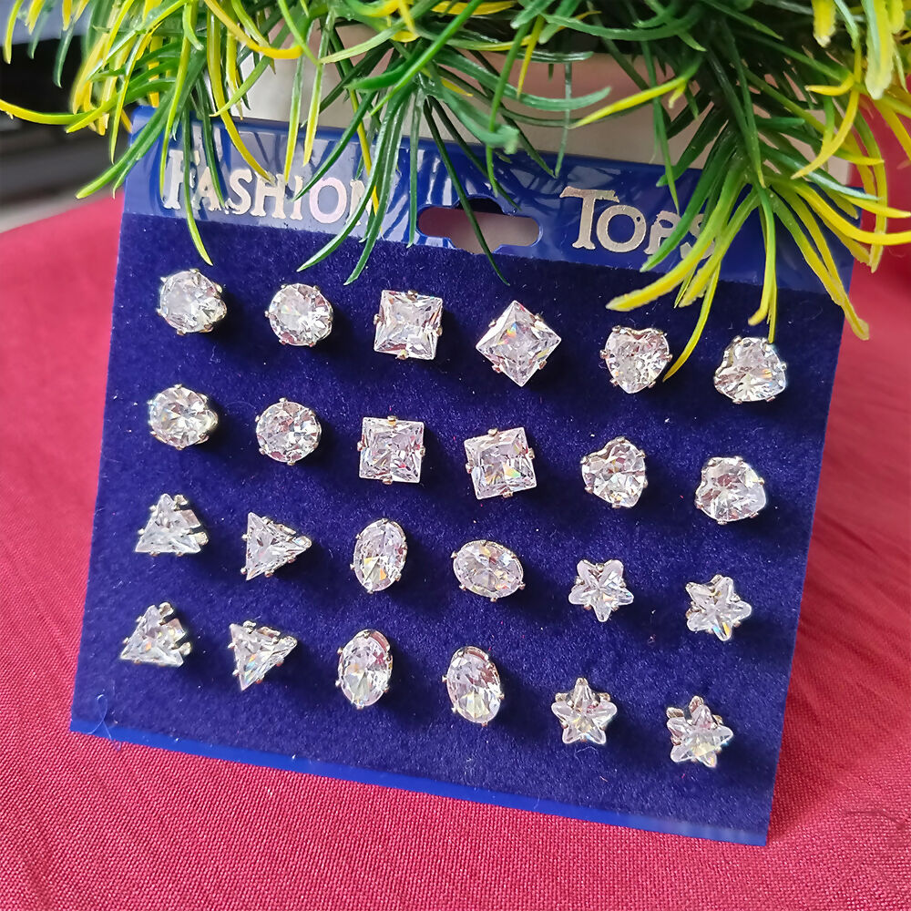 American Diamond Packo Of 12 Stud Earrings