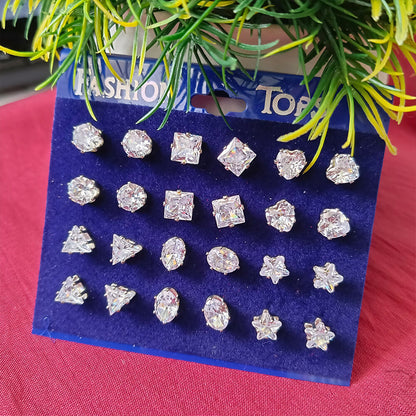 American Diamond Packo Of 12 Stud Earrings