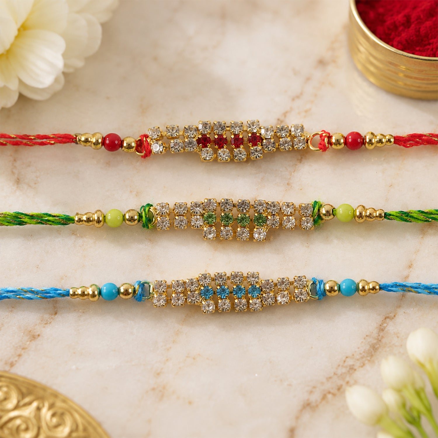 Long Stone Bar Rakhi with Dazzling AD Work for Brother (Pack of 6)