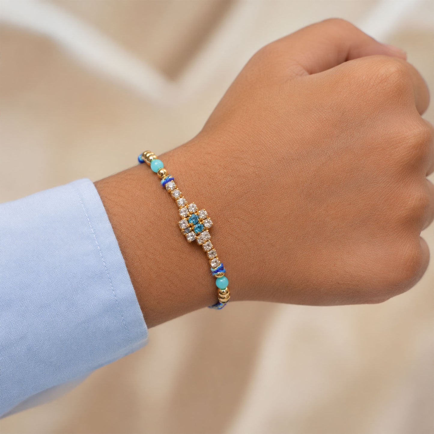 Square Motif Rakhi with Bright Bead Accents for Brother (Pack of 6)