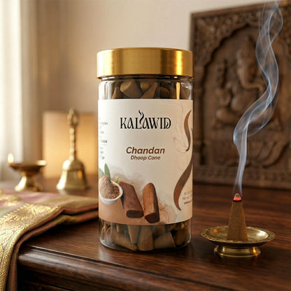 Chandan Dhoop Cone Jar for Long Lasting Fragrance & Daily Spiritual Use (100 Gm)