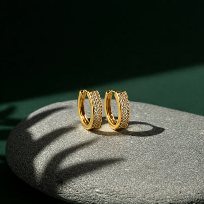 Gold plated diamond hoop earrings showcasing sparkling cubic zirconia stones