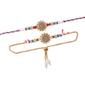 Round Floral Kundan Bhai Bhabhi Lumba Rakhi with Pearl Drop Charm
