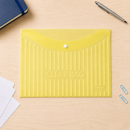 Transparent Document Bag Envelope Folder with Snap Button Closure for A4 Sheets (1 Pc, Mix Colour)