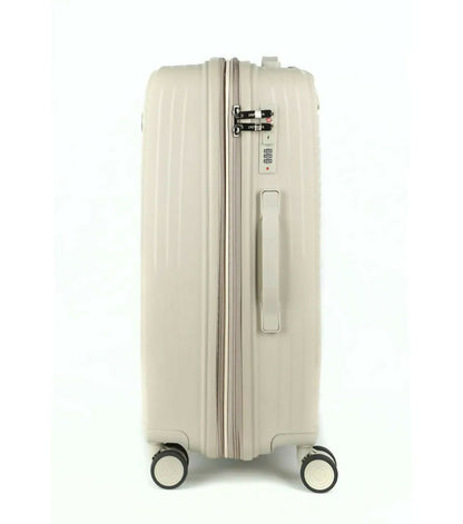 Group of 28-Inch hard shell luggage in black, white, dark grey, and khaki colors