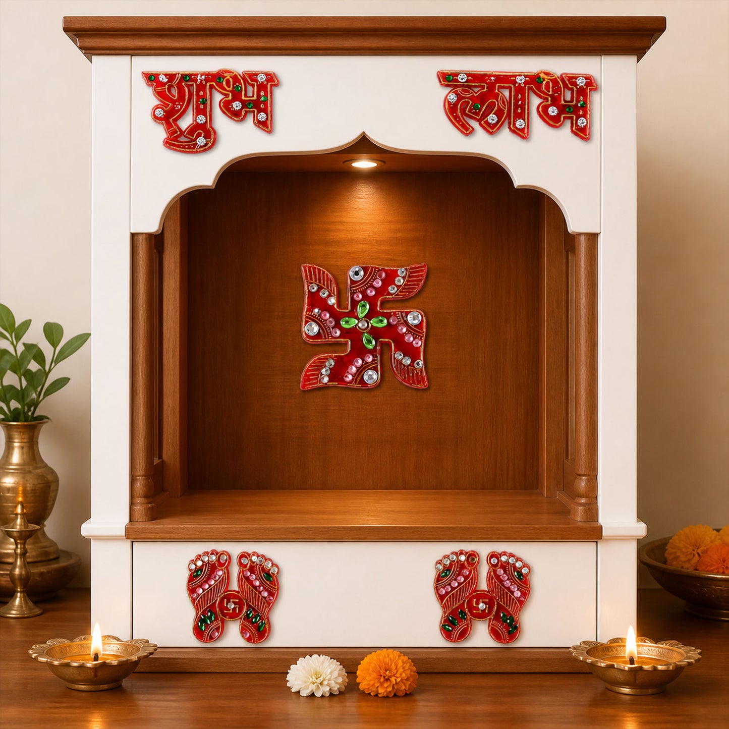 Decorative Shubh Labh Swastik & Lakshmi Footprints Set for Pooja Room & Home Decor