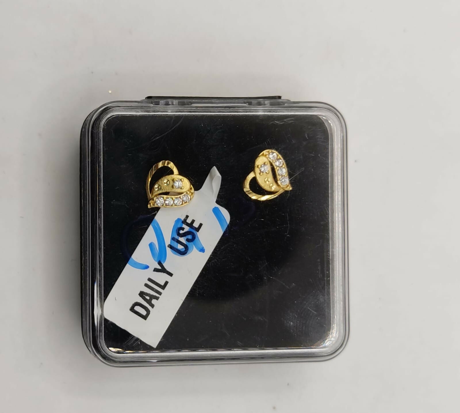 Gold Plated Heart Stud Earrings with Sparkling AD for women and girls