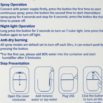 Cute USB Humidifier with Night Light & Dual Spray for Home, Office & Bedroom