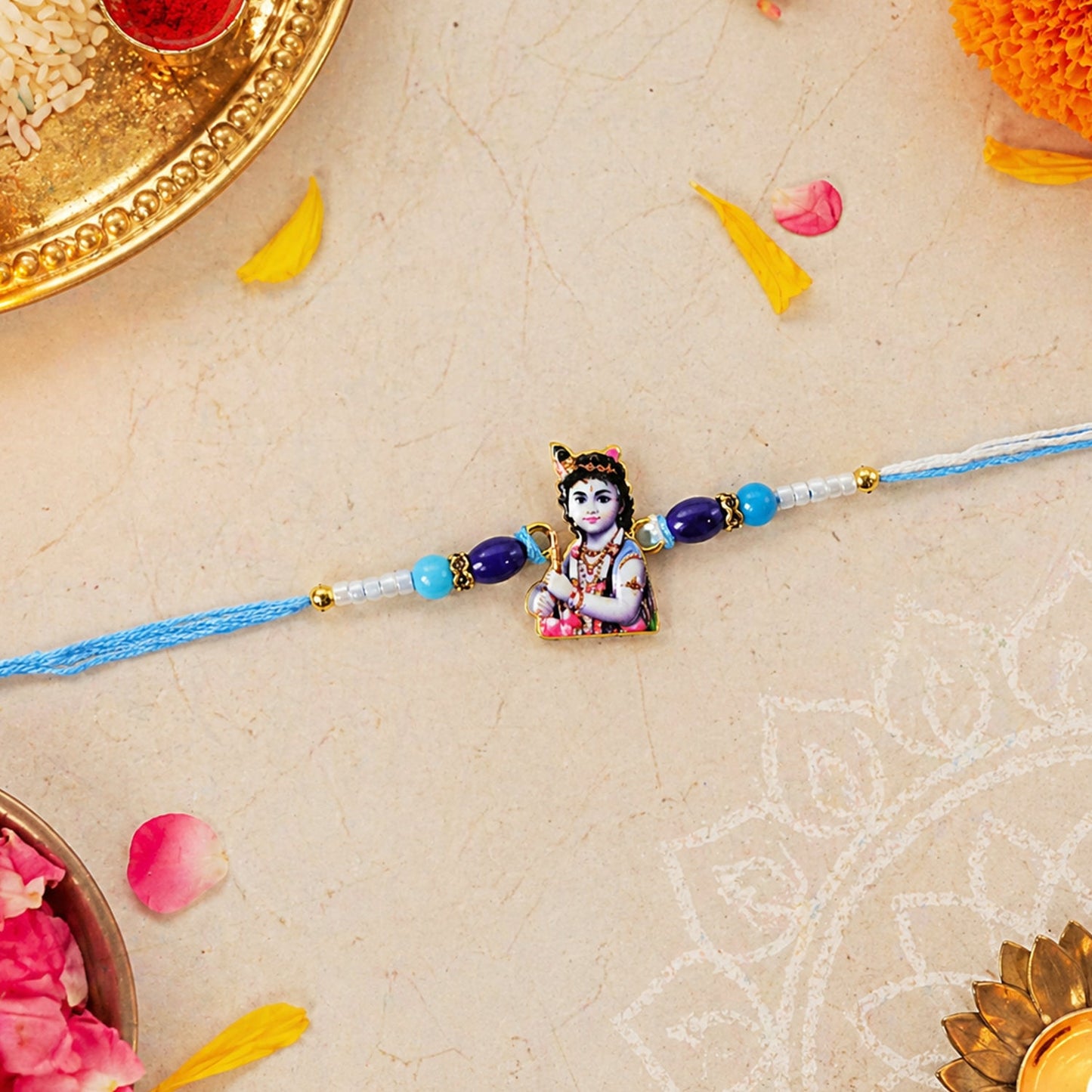 Lord Krishna Rakhi for Raksha Bandhan with Beads Design (5pcs)