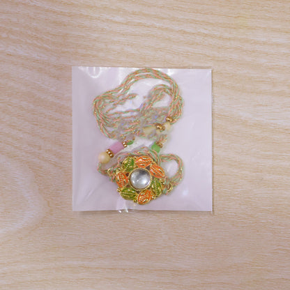 Gold Leaf Kundan Pendant Rakhi with Rudraksha Beads