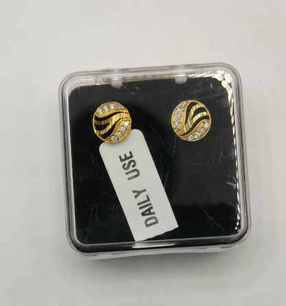 Gold Plated AD Stud Earrings -Round Leaf Design for women and girls