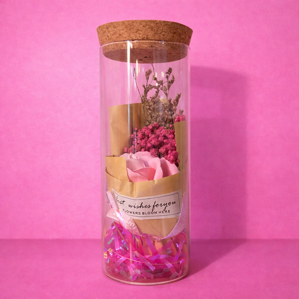 LED Glass Dome Flower Bouquet Gift Jar with Cork Lid & Fairy Lights (ANY COLOR)