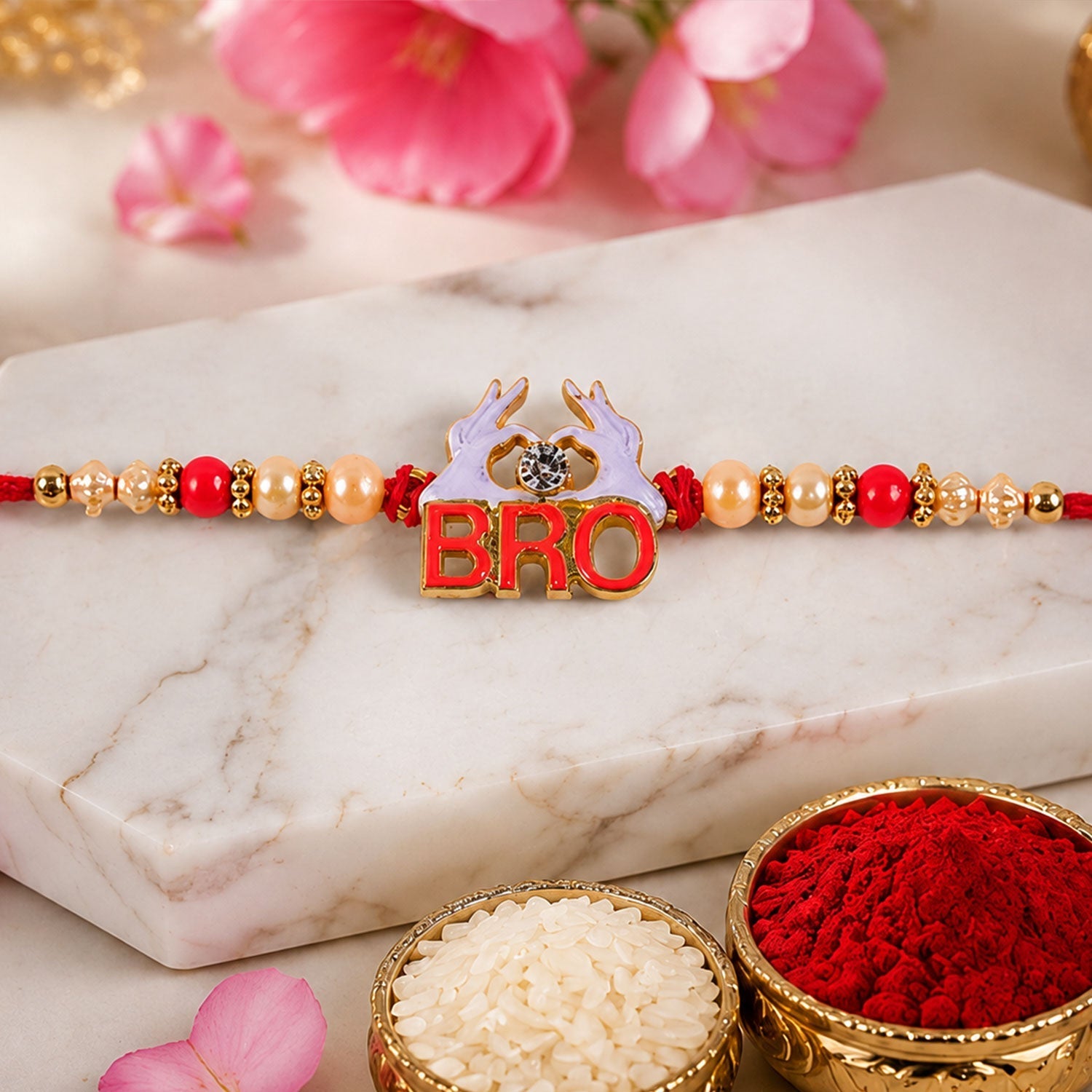 Bro Written Designer Stone-Studded Beaded Rakhi for Brother (10pcs)