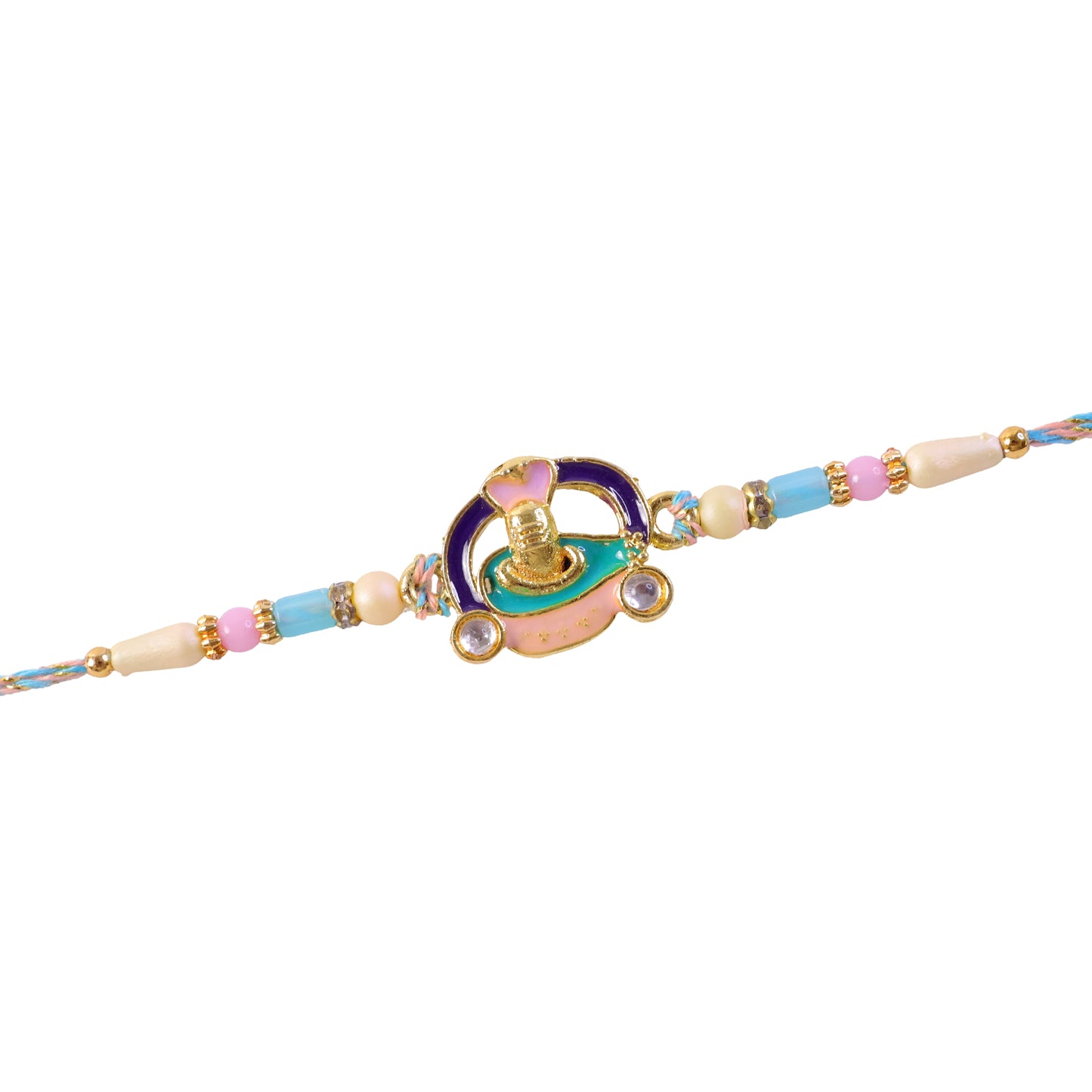 Meenakari Round Pendant Rakhi with Pastel Beads