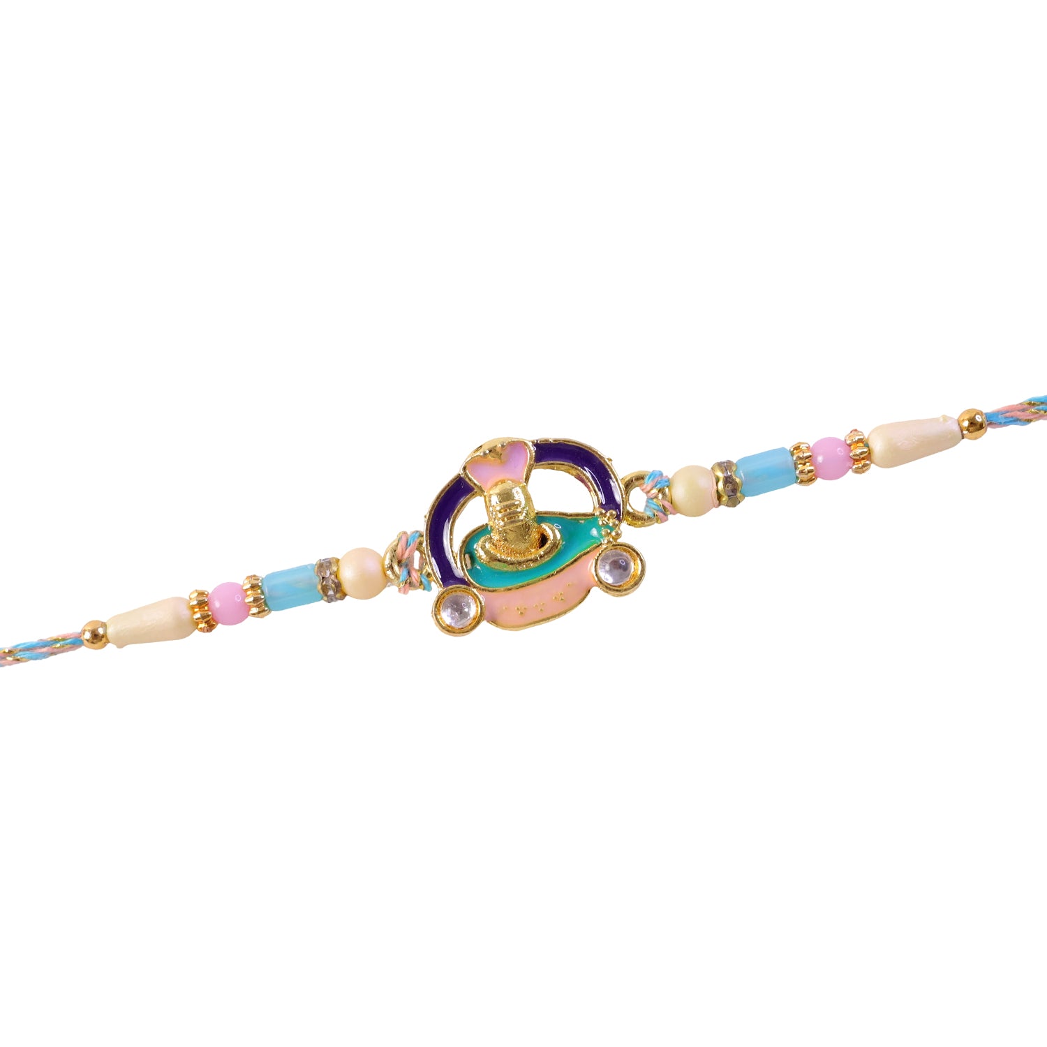 Meenakari Round Pendant Rakhi with Pastel Beads