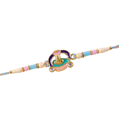 Meenakari Round Pendant Rakhi with Pastel Beads