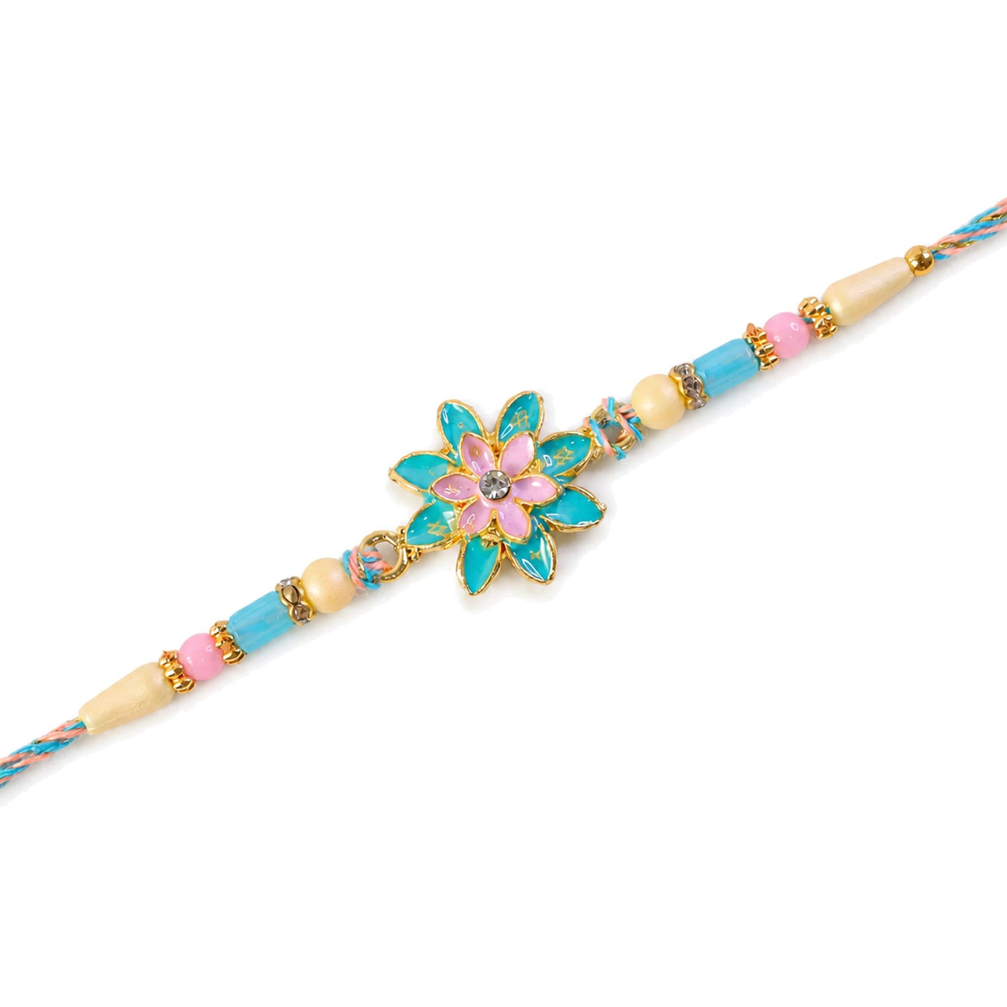 Designer Rakhi featuring Lotus Charm, bead line and gift style for Retail Display