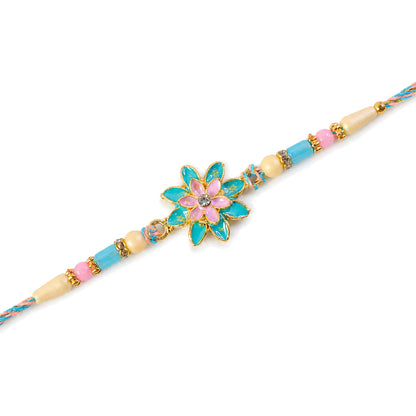Designer Rakhi featuring Lotus Charm, bead line and gift style for Retail Display