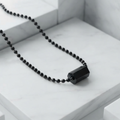 Black Beaded Chain Necklace for Men – Matte Cube Charm Minimalist Everyday Neckpiece
