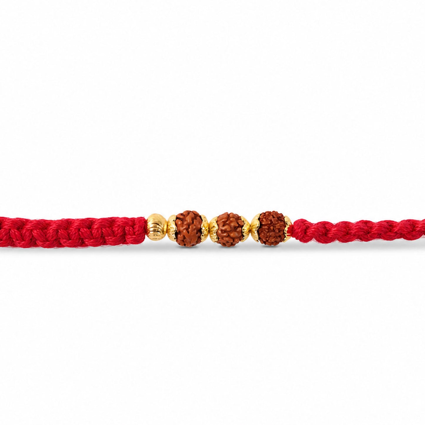 Red Thread Rakhi with a Row of Natural Rudraksha Bead Pendant