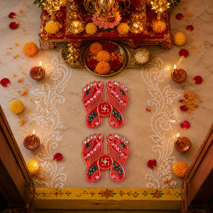 Decorative Shubh Labh Swastik & Lakshmi Footprints Set for Pooja Room & Home Decor