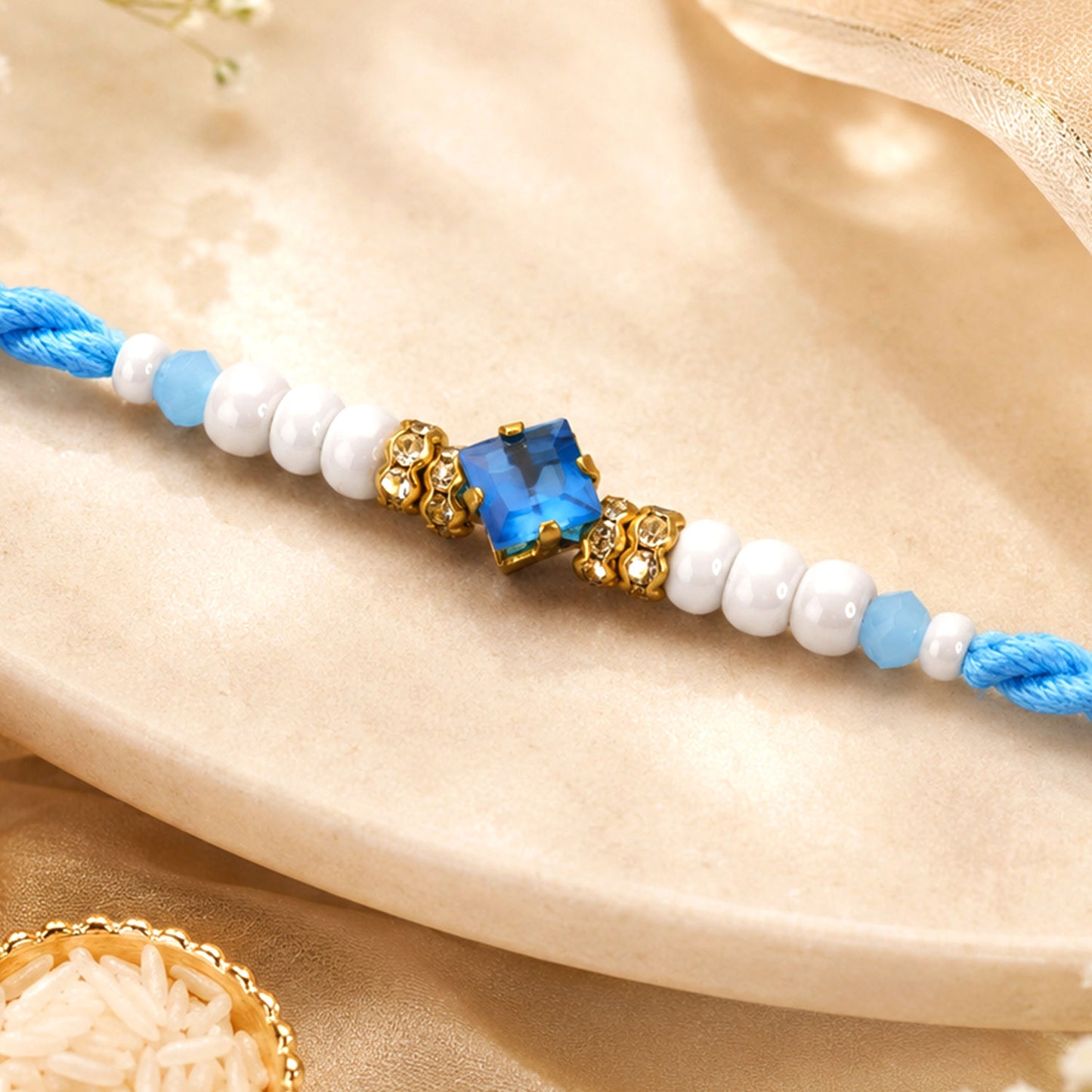 Beautiful Designer Rakhi with Studded Centre, Festive Beads and Raksha Bandhan Appeal