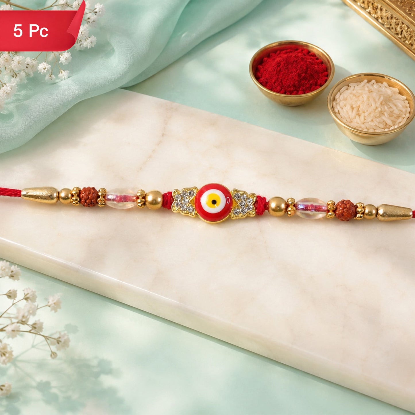Evil Eye Rakhi for Brother Beaded Traditional Charm (5pcs)