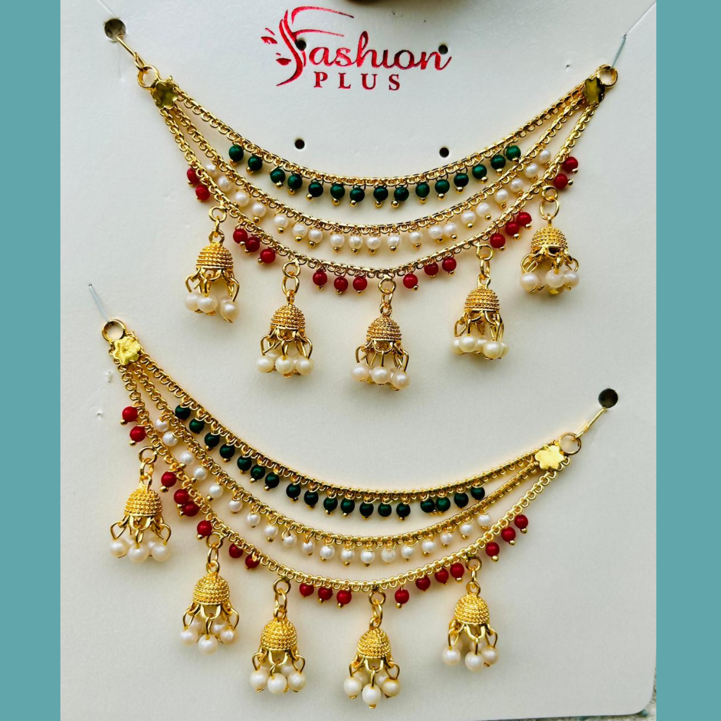 Traditional Gold Finish Tricolor Pearl Jhumki Designer Kanchain for Women