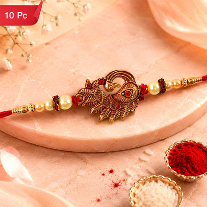 Peacock Rakhi Pearl Beads Festive Bracelet (10pcs)