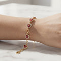 Pink Stone Clover Triangle Bracelet with Crystal Halo and Gold-Tone Links for Women