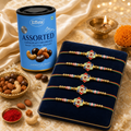 Kundan Floral Rakhi Set with Assorted Dryfruits, Pack of 5