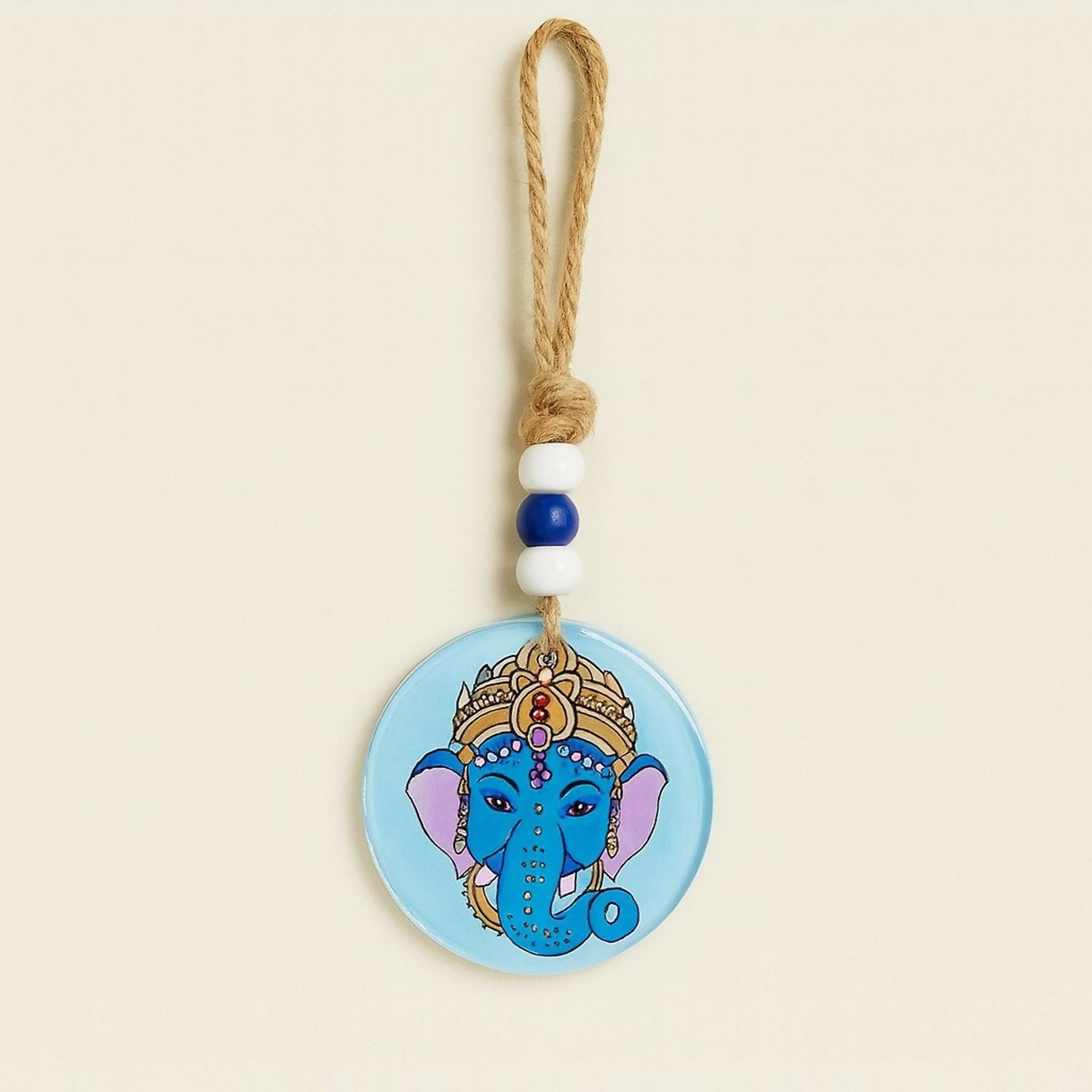 Set of 2 Hanging Wall & Car Decorative Ornaments – Lord Ganesha Design & Chakra Meditation Lotus Symbol – Evil Eye Protection with Beads – Home Temple Wall Décor, Car Rearview Mirror Hanging, Positive Energy Gift