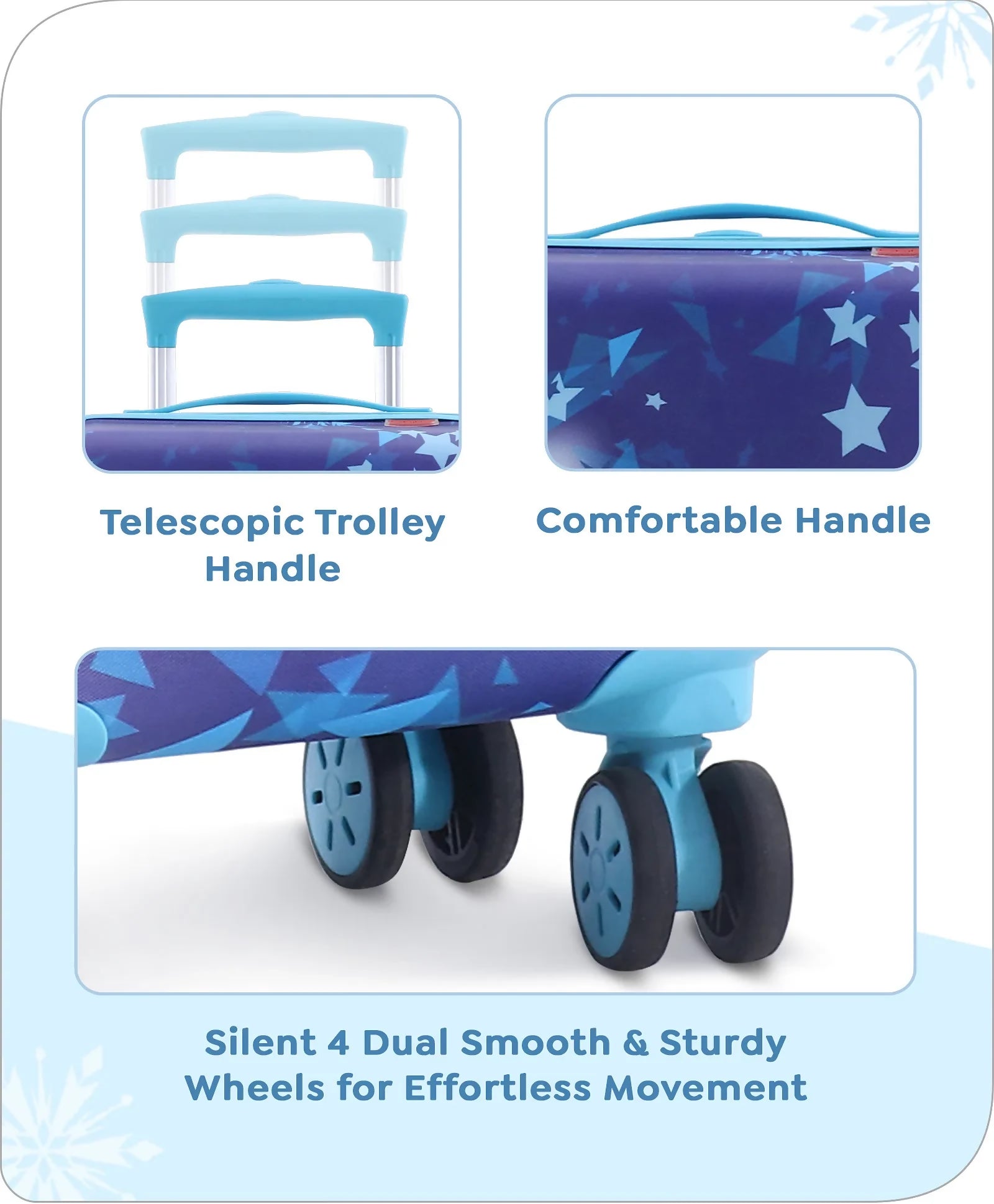 Travelling Kids Cartton Character Trolley/Luggage Bags 4 Wheels ( Blue /18 Inch)