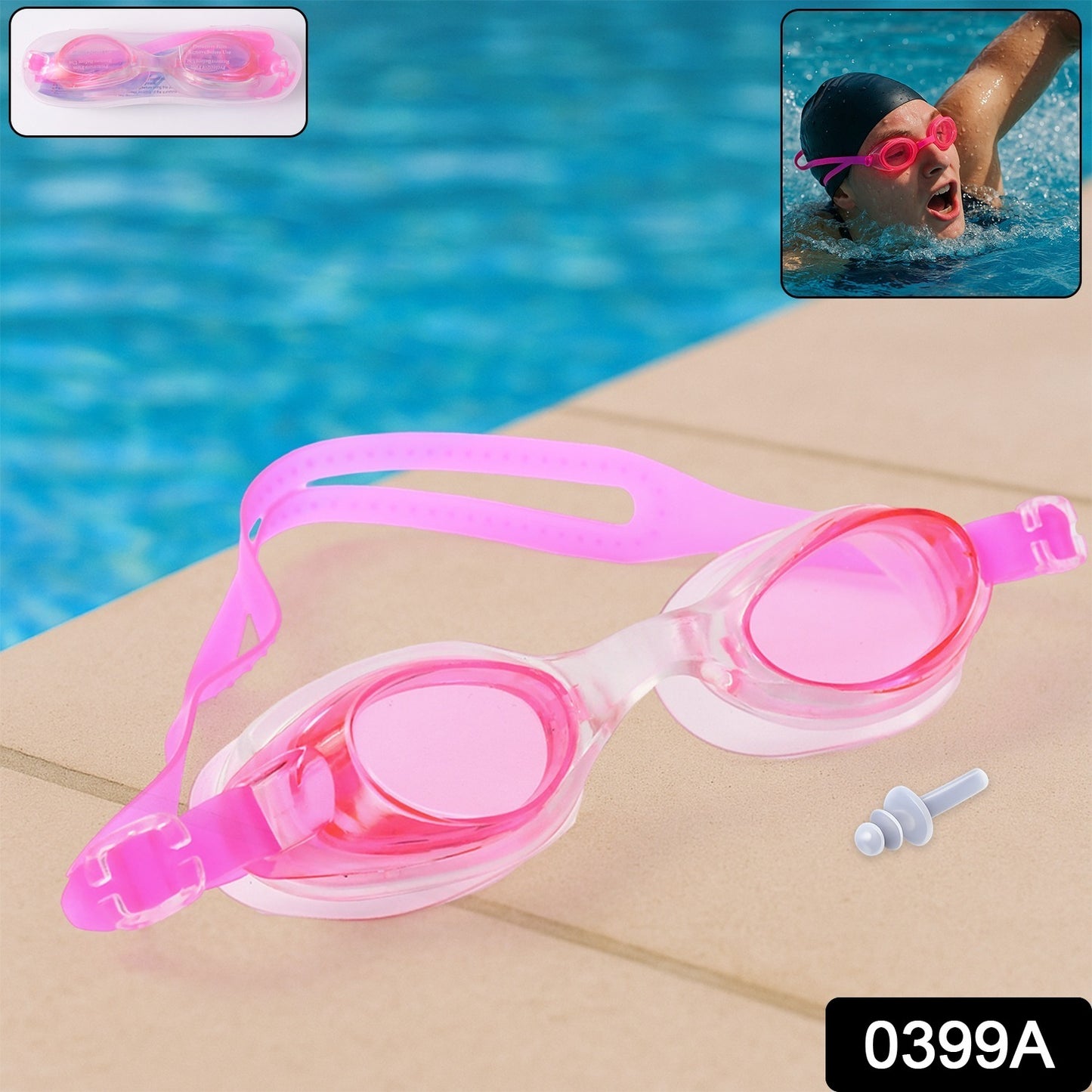 Swimming Goggles With Adjustable Clear Vision Anti-Fog Waterproof (1 Pc)