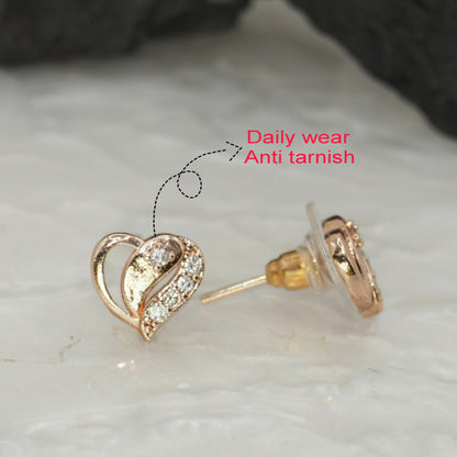 ose Gold Plated Heart & Diamond Stud Earrings for women and girls