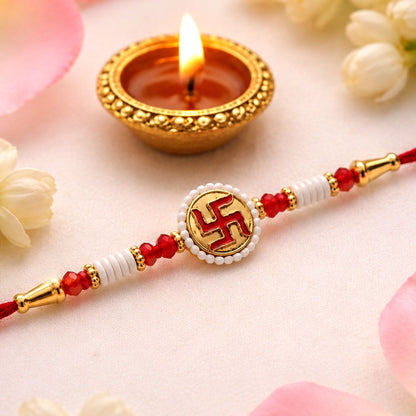 Swastik Pearl Frame Rakhi Traditional Tie for Brothers (10pcs)