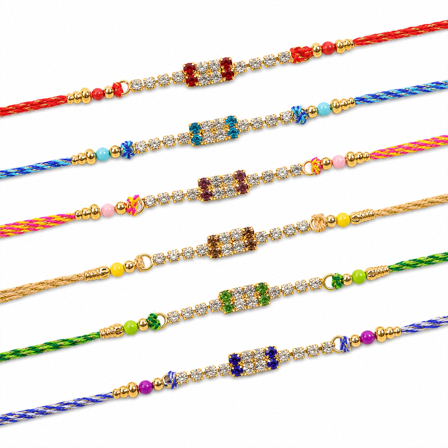 Wide Rectangular Stone Rakhi for Raksha Bandhan (Pack of 6)