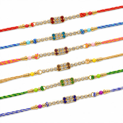 Wide Rectangular Stone Rakhi for Raksha Bandhan (Pack of 6)
