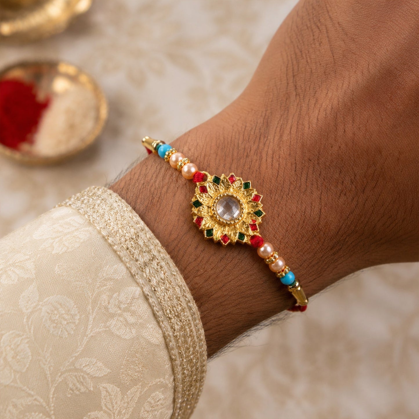 Floral Mirror Rakhi Traditional Brother Gift for Raksha Bandhan (5pcs)