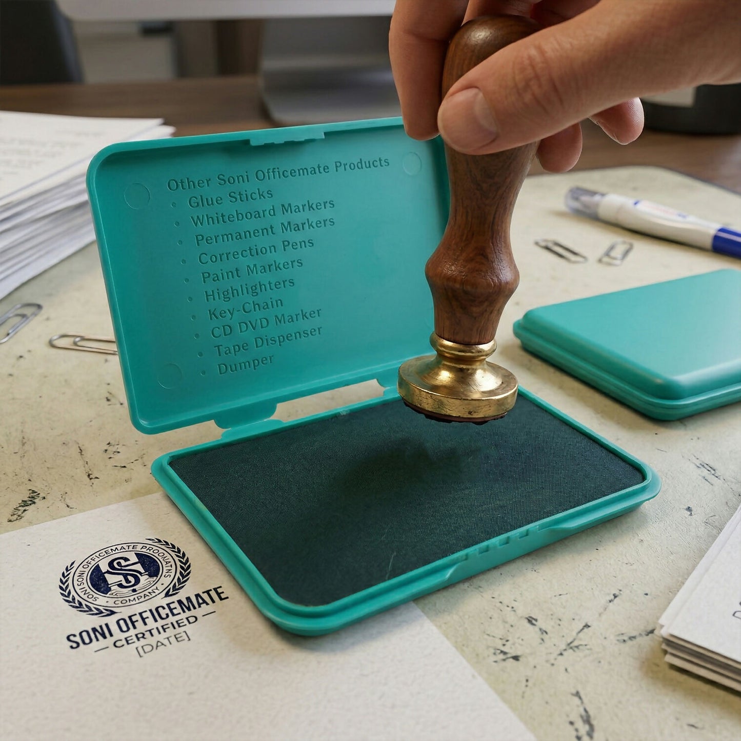 OfficeMate Green Feather Touch Stamp Pad for Office And School Use (155x95 mm)