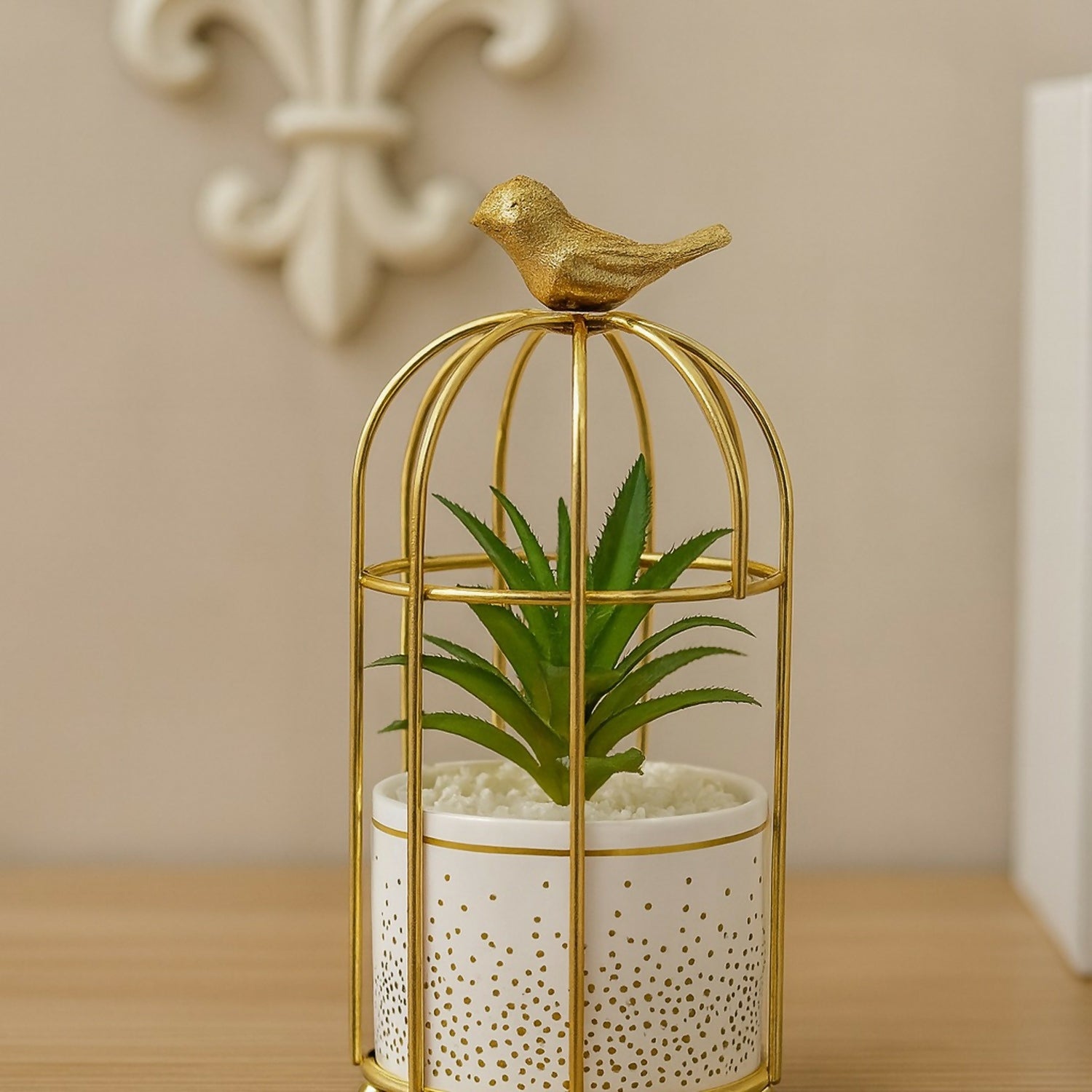 Golden Birdcage Artificial Plant Decor for Home, Office & Tabletop Decoration