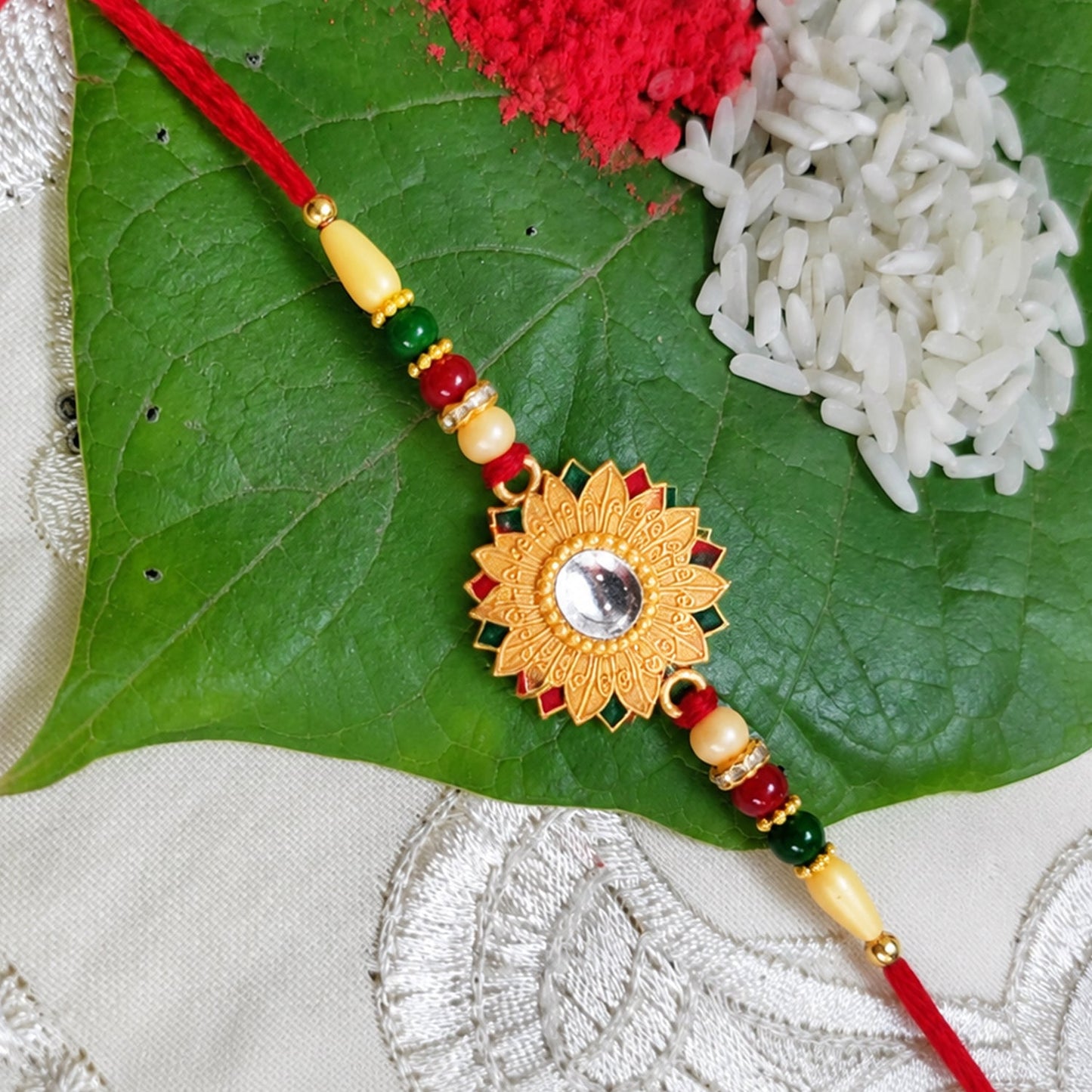 Floral Mirror Rakhi Traditional Brother Gift for Raksha Bandhan (5pcs)