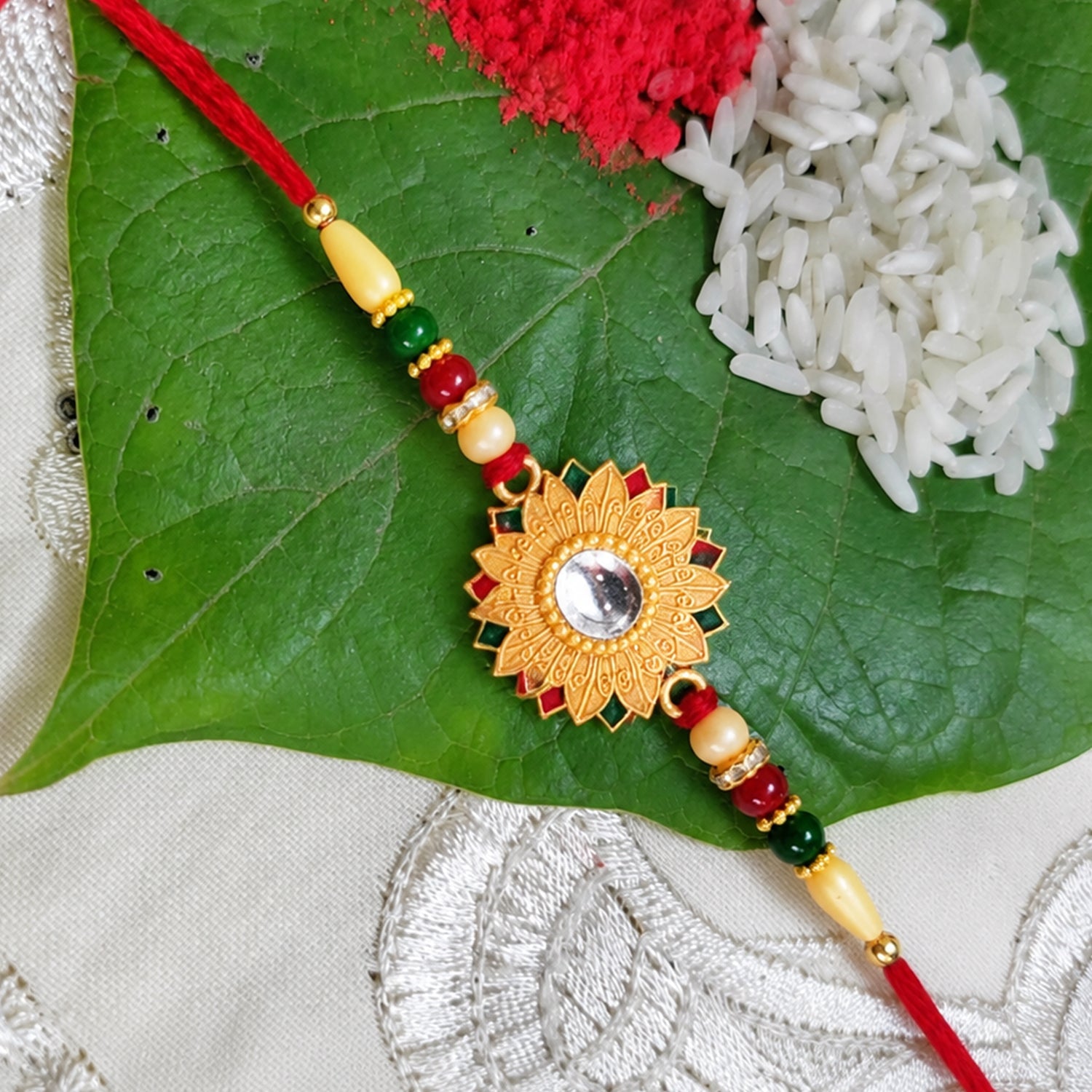 Floral Mirror Rakhi Traditional Brother Gift for Raksha Bandhan (5pcs)