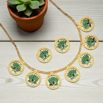 Gold-Tone Ruby-Green Floral Choker with Pearl Drops