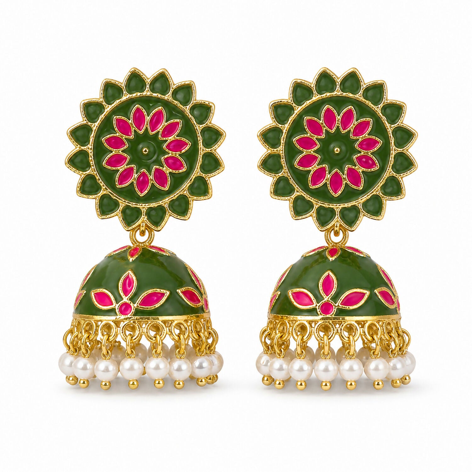 Jhumka earrings styled with ethnic wear