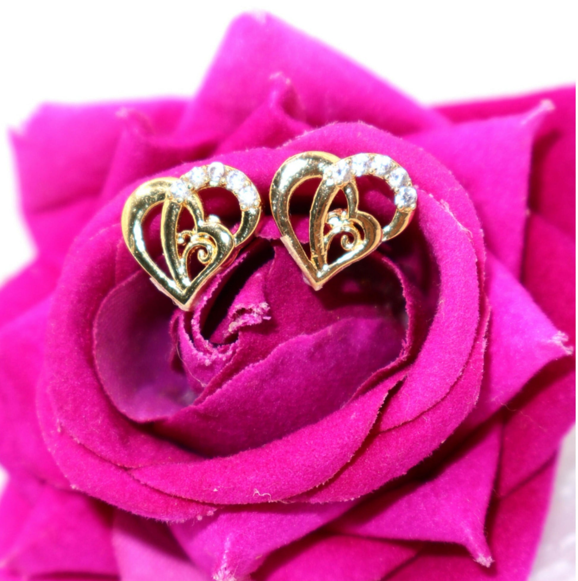 Gold Plated Interlocking Heart Stud Earrings with AD for women & girls