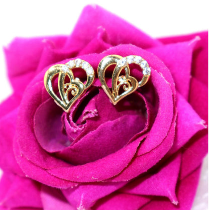 Gold Plated Interlocking Heart Stud Earrings with AD for women & girls