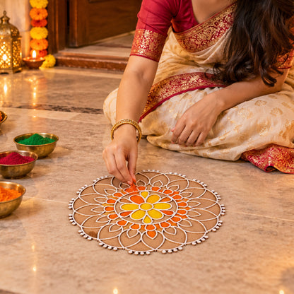 Round Floral Rangoli Stencil Board for Door Entrance and Festive Decoration