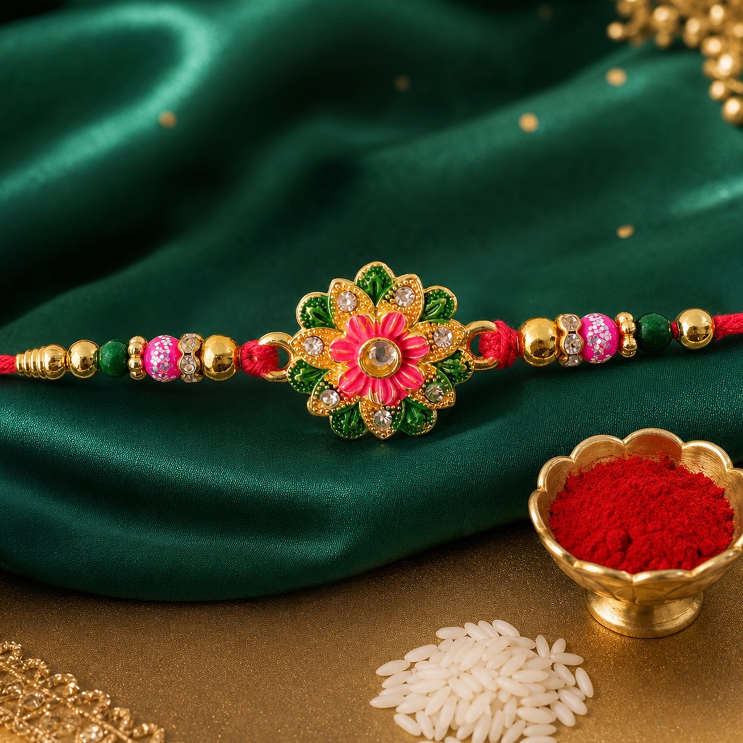 Floral Stone Work Designer Rakhi for Raksha Bandhan Special Wear (10pcs)